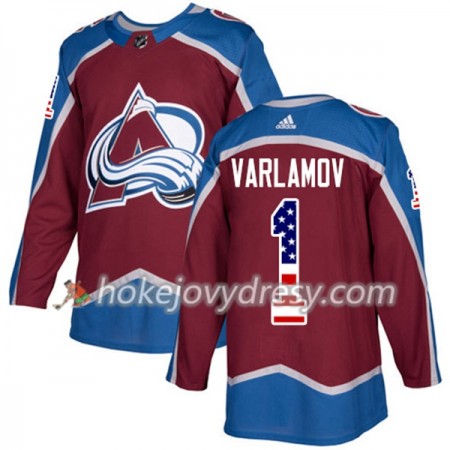 Pánské Hokejový Dres Colorado Avalanche Semyon Varlamov 1 2017-2018 USA Flag Fashion Červená Adidas Authentic